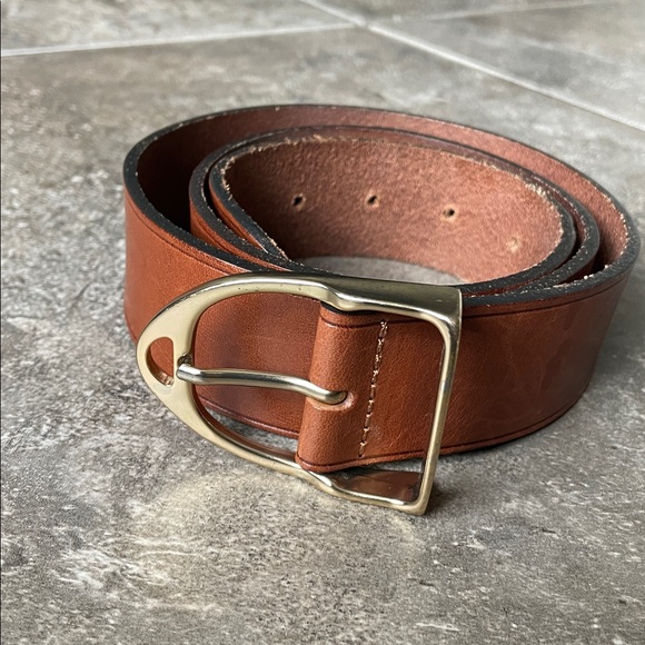 Massimo Dutti Brown Leather Belt with Gold Buckle - Picture 2 of 5